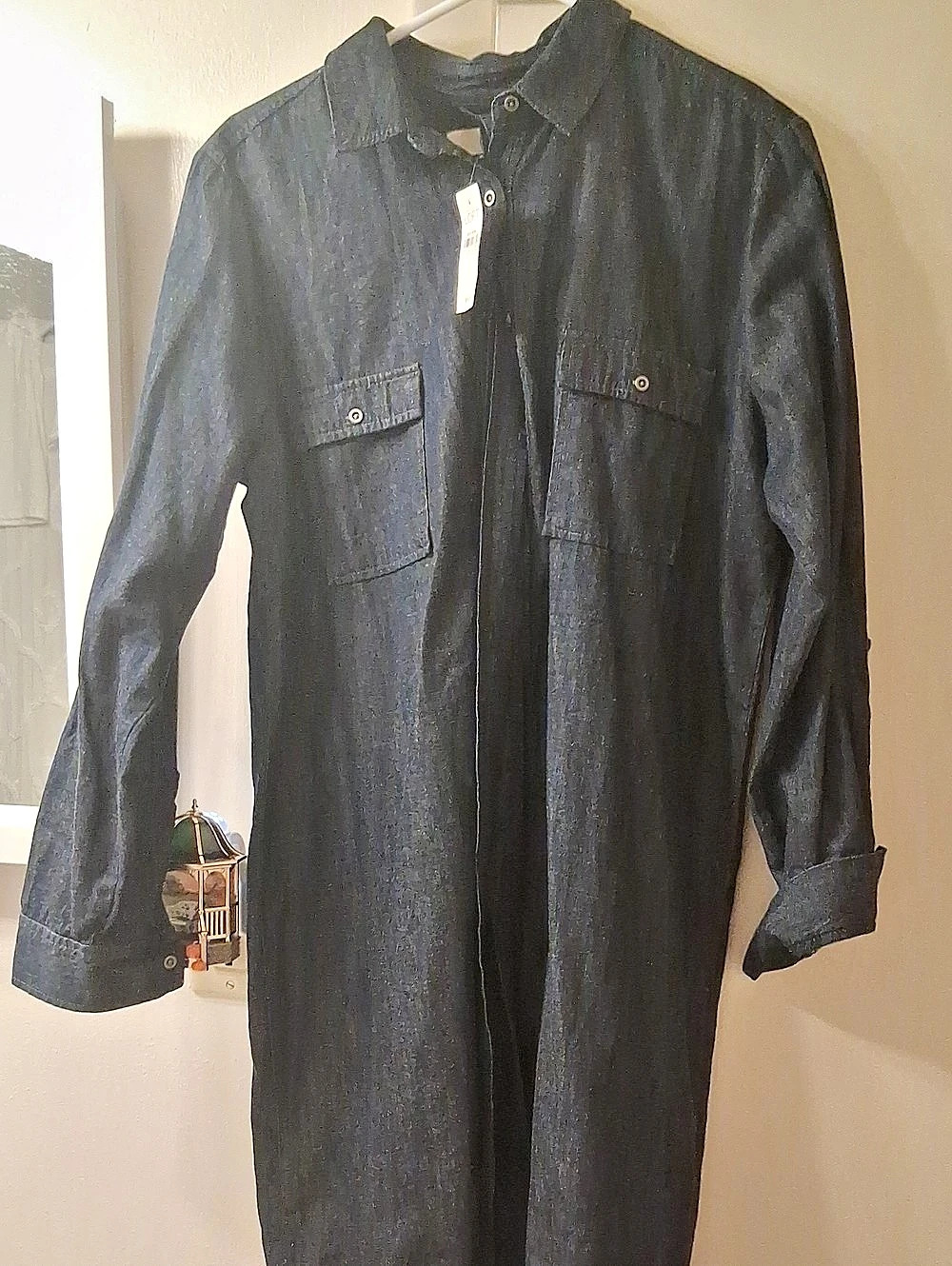 LOFT Denim Shirt Dress in Dark Blue Size Large NWT